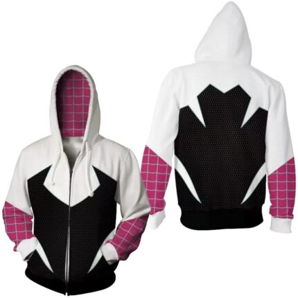 Halloween Parallel Universe 2 Spider-Man Gwen 3D Digital Print Zip-Up Hoodie Casual Cosplay Apparel